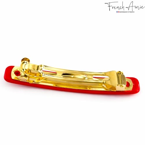 French Amie Rectangular Handmade Small Hair Barrette 2 1/4 Inch with Metal Clasp, Cellulose Acetate Hair Clip Grip for Women & Girls, Strong Hold for Fine Hair, Bangs, and Half-Up Styling (Red) - color: Red