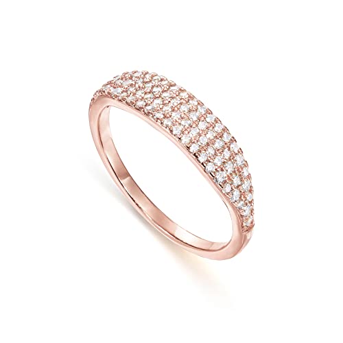 PAVOI 14K Gold Plated Slim Signet Ring with Sparkling Cubic Zirconia | Lightweight Dainty Statement Rings for Women | Everyday Jewelry - color: Rose Gold