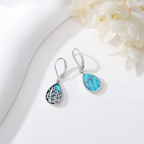 Western Earrings for Women 925 Sterling Silver Turquoise Western Country Dangle Drop Earrings Country Jewelry Gifts for Cowgirl Cowboy - style: Cactus-B