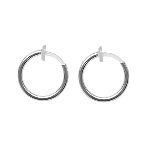 Silver Small for Women Comfortable Plastic Invisible Clip On Hoop Earrings Men Fake Nose Ring Faux Lip Septum Ring Fake Cartilage Earrings 12 mm Spike Cross Feather 15mm Unisex Gold Non Piercing Lobes - color: 12mm Silver