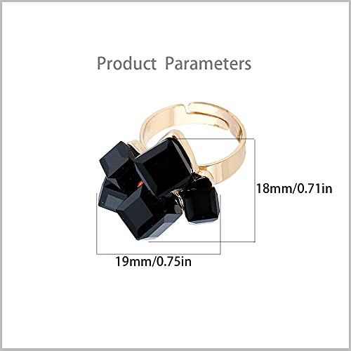 Hebelee Boho Square Crystal Statement Ring for Women Gold-Toned Adjustable Expandable Promise Engagement Geometric Rings Comfort Fit Elegant Art Deco Birthday Christmas Cocktail Party Y2K Jewelry - color: Black