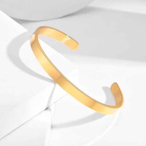 MEALGUET Stainless Steel Mens Cuff Bracelet : Minimal Cool Silver/Black/Gold Plated Open Metal Cuff Bangle Bracelets for Men,Mens Bracelet Jewelry Gift - color: Gold Plated-Single, size: Medium( fit 5.5"-7.2" wrist)