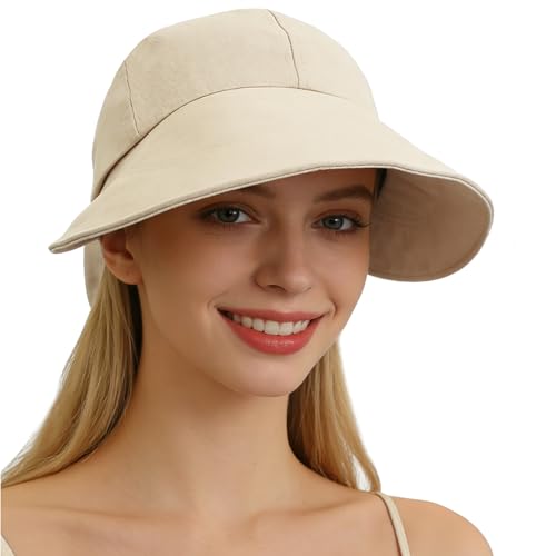 Women Wide Brim Sun Hat Adjustable Packable Beach UV Protection Gardening Hats - color: Beige-01