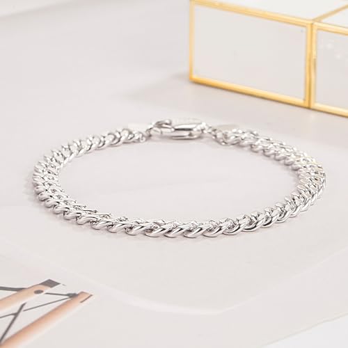Dankadi Italian Sterling Silver Cuban Link Chain Bracelet Men 3MM 4MM 5MM 6.3 "6.7" 7 "7.5" 8 "8.5" 9 "Solid 925 Silver Bangle For Woman Cuff Jewelry Gift - color: 5MM, size: 7.5 inch