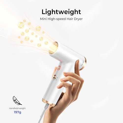 Mini Hair Dryer, 4-Temp High Speed Ionic Hair Dryer, 2-Speed Lightweight Portable Small Hair Dryers, 110,000 RPM Hair Blow Dryer Travel Blow Dryer with Self-Cleaning Styler & Advanced Protection - color: White
