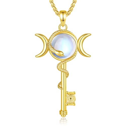 INFUSEU Mystical Hecate Triple Moon Goddess Necklaces, Divine Feminine Protection Gifts - style: Moonstone Hecate Key - Gold