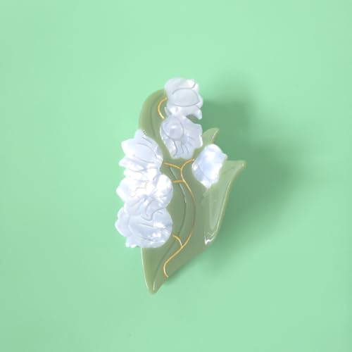 Green Flower Hair Clips,Cellulose Acetate Hair Clips,Lily of the Valley Claw Clips for Women - color: Big Lily