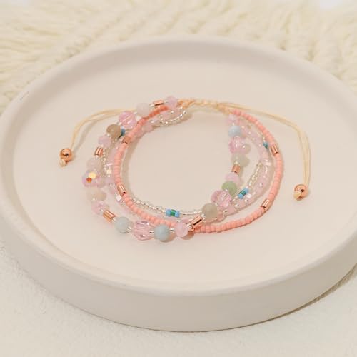 Fuqimanman2020 Boho Braided Beaded Ankle Bracelets Handmade Adjustable Beach Wrap Bracelet Draw String Anklets Bracelets Gifts for Women - color: Pink