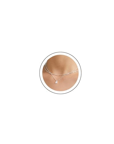Luxval Diamond Pendant Gold Necklace for Women，Dainty 18k Gold Plated Choker Necklaces Simple Gold Jewelry Gifts for Women Girls - color: Silver-CZ Layered