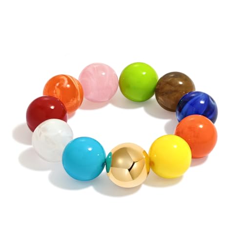 Multicolor Chunky Beaded Bracelet for Women Bold Acrylic Resin Stretch Bracelet Summer Beach Statement Bracelets Trendy Elastic Bangle Jewelry - color: Large bead bracelet-colorful