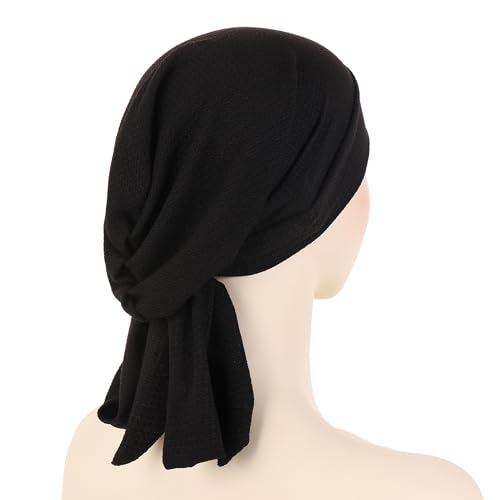 YYAOJHAO Pre Tied Bandanas Headscarf for Women - Solid Wave Chemotherapy Caps Headwrap Chemo Turban Headwear Hats - color: Black