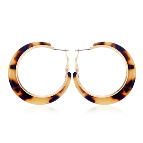 Boho Acrylic Hoop Earrings Bohemian Statement Colorful Acetate Lucite Tortoise Shell Resin Geometric Big Lightweight C Open Hoops Earrings for Women Prom Party Holiday Fashion Jewerly Gifts - color: Gold leopard