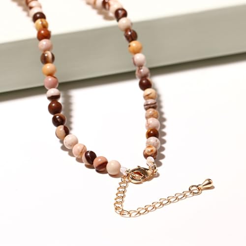 Simple Choker Necklace for Women Real Stone and Crystals Necklaces 4mm Beaded Choker Jewelry Meditation Gift for Women (16"+2") - style: Australian Zebra Stone