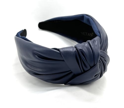 Chunky 2.5 Inches Knot Top Navy Blue Headbands for Women, Trendy Head bands for Women's Hair Leather Knotted Headband for Women is a Womens Head band Fashion Designer Girl - color: Chunky Navy Blue