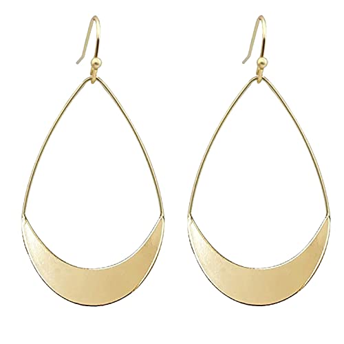 MALOYANVE Teardrop Earrings for Women Boho Fashion Large Gold Silver Waterdrop Simple Lightweight Hollow Metal Drop Dangle Statement Earrings Jewelry Gifts - color: Gold