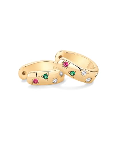 PAVOI 14K Gold Plated 925 Sterling Silver Posts Chunky Huggie Earrings for Women | Multi-Colored Cubic Zirconia Statement Hoop Earrings - color: Yellow Gold