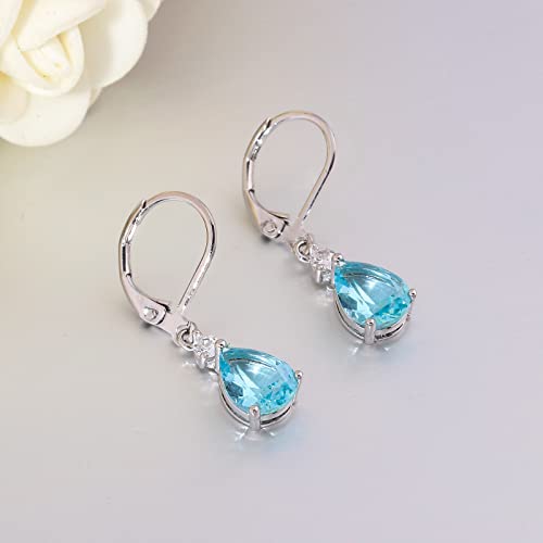 CiNily Teardrop Leverback Dangle Earrings for Women Hypoallergenic 14K Gold Plated Cubic Zircon Drop Earrings Fashion Crystal Earrings for Girls Jewelry Christmas Gifts - color: White Gold-Blue CZ
