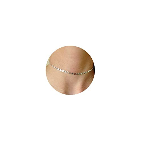 CHESKY 14k Gold Plated/Silver Plated Dainty Necklace for Women, Trendy Satellite Choker Necklace Thin Beaded Layered Choker Necklaces Discs Paperclip Chain Necklaces Womens Simple Jewelry - style: Disc+Silver