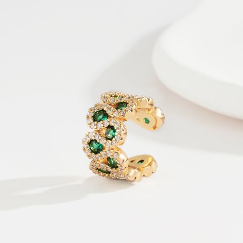 MTMY Gold Ear Cuff Earring for Women 14K Gold Plated Cubic Zirconia Non-Pierced Clip on Cartilage Chunky Ear Cuffs Hypoallergenic Jewelry - style: green cz
