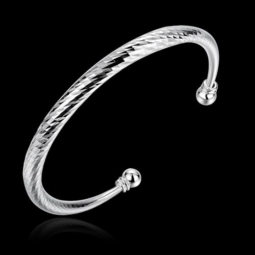 925 Sterling Silver Bracelets Open Adjustable Bangle Bracelet Teardrop Water Drop Cuff Bangles for Women - color: Pattern 7