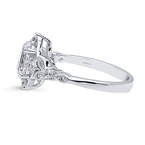 BERRICLE Sterling Silver CZ Halo Wedding Engagement Rings for Women, Oval Cut Cubic Zirconia, 1-3 Piece Sets, Pink/Blue/Clear - style: Halo, Clear