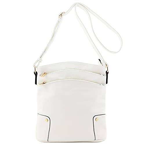 ALYSSA Triple Zip Pocket Large Crossbody Bag - color: White