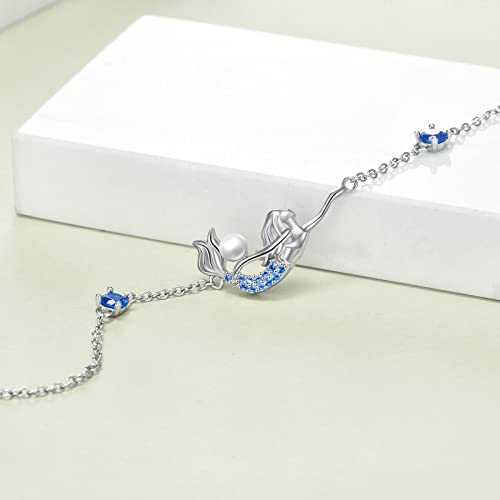 YAFEINI Ankle Bracelets for Women Sterling Silver Mermaid Turtle Ladybug Butterfly Moon Star Pineapple Anklet Link Chain Anklets Jewelry Gifts for Women - style: Blue mermaid anklet