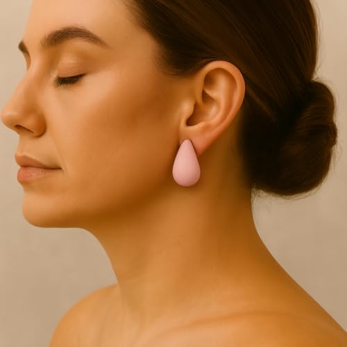 14K Gold Clip On Earrings Women,Teardrop Chunky Detachable Hoop Clip-On Earrings for Non Pierced Ears Hypoallergenic Lightweight Earring Clips - color: Pink