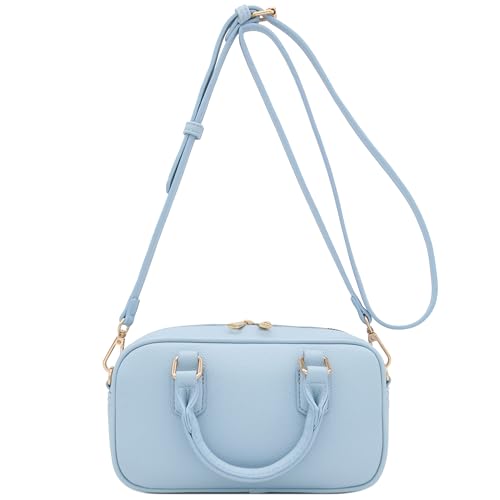FashionPuzzle Mini PU Leather Satchel Purse Top Handle Crossbody Bag - color: Light Blue