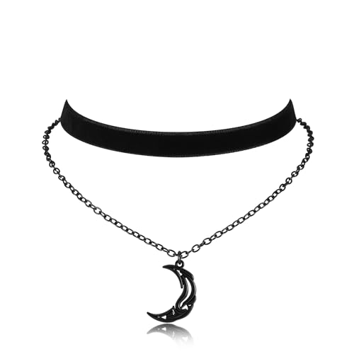 Gothic Choker, Choker Necklace for Women, Black Velvet Choker, Layered Necklace, Goth Jewelry for Women - style: Black Crescent Moon