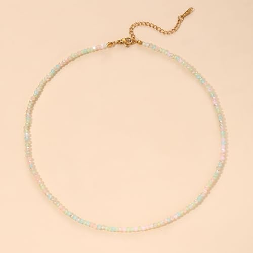 JSJOY Tiny Crystal Beaded Choker Necklaces for Women Colorful Beaded Necklace Dainty Choker Necklaces Simple Boho Jewelry Gifts for Teens Handmade Shining Bead Necklaces Gifts - color: Light Green