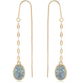 Simulated Druzy Threader Earrings for Women - Gold, Silver, or Rose Gold Tone Long Chain Earrings with Boho Created Geode Stone - color: Gold - Light Blue Stone