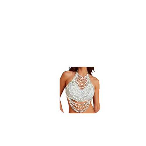Sexy Pearl Top Backless Vest,Multi-Layered Summer Beach Beaded Harness Bra Chain Festival Rave Pearl Tassel Bralette Body Jewelry for Women
