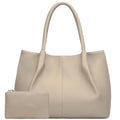 KKXIU Tote Bag for Women Vegan Leather Shoulder Purse Large Capacity Travel Bag - color: Beige