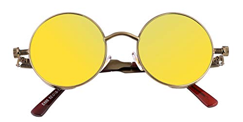 FEISEDY Retro Gothic Steampunk Sunglasses Round Metal Frame Punk Circle Inspired Shade Men B1857 - color: Bronze/Goldgreen