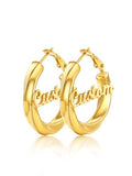 FindChic Twisted Hoop Earrings for Women, Silver/Black/14K Gold Plated Hypoallergenic Hollow Tube Rounded Loop Earrings, 30mm/40mm/60mm/80mm Hoops with Custom Name Options and Gift Box - color: f.Gold (Custom Name), size: 30MM