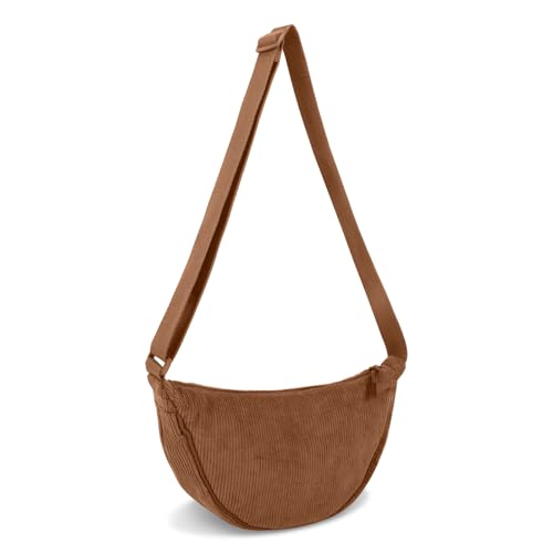 Nylon Crescent Crossbody Bag for Women Purses Trendy Men,Small Travel Sling Bag Hobo - color: Corduroy Brown, size: Small