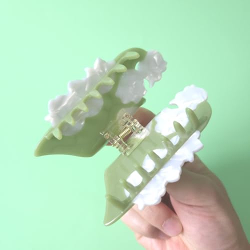 Green Flower Hair Clips,Cellulose Acetate Hair Clips,Lily of the Valley Claw Clips for Women - color: Big Lily