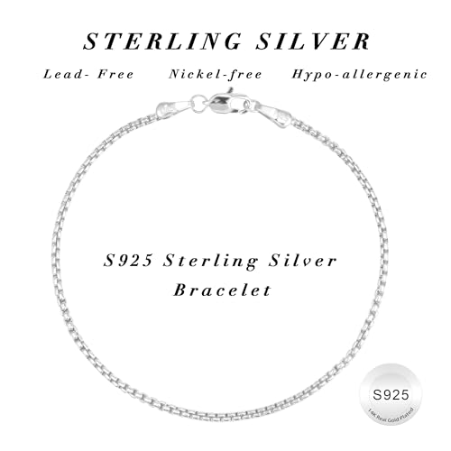 S925 Sterling Silver Box Chain Bracelets for Women - Sterling Silver Box Bracelet Handmade Jewelry Gold Bracelets for Women 6.5/7/7.5/8 Inch