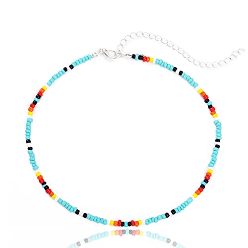 Tgirls Boho Choker Necklace Chain Rice Beaded Necklaces Seed Bead Necklace Accessory for Women - color: colourful 1