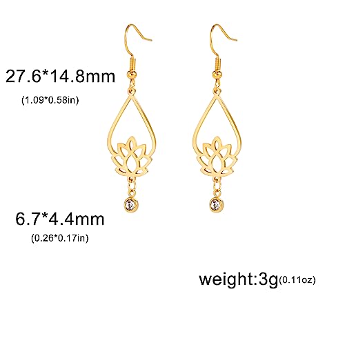 TEAMER Stainless Steel Lotus Flower Dangle Earrings Bohemian Drop Earring Unique Geometric Jewelry for Women - color: Lotus 6-Gold