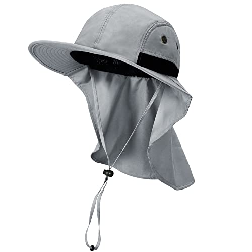 Tirrinia Wide Brim Sun Hat with Neck Flap for Men & Women, Breathable Hiking Fishing Safari Hat, Outdoor UV Protection Cap - color: # Dark Grey