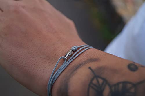 Made by Nami Nautical Rope Bracelet for Men Waterproof & Adjustable Wrap String Bracelets with Snap Hook Gift for Him - color: Grey Silver