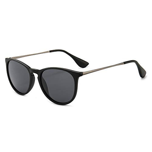 SUNGAIT Premium Vintage Round Sunglasses for Women Men Classic Retro Trendy Style - color: 01 Black Frame (Matte Finish)/Polarized Gray Lens