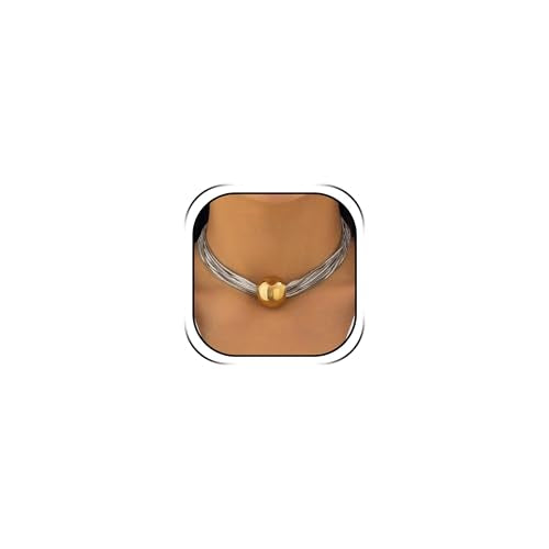 Chunky Chain Necklaces Women Statement Collar Necklace Gold Flat Snake Chain Choker Ribbed Design for Party, Dress Jewelry Gifts - color: B1:Gold Silver Necklace