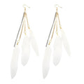 coadipress Boho Piercing Tassel Feather Long Chain Earrings Retro Lightweight Native Feather Dangle Drop Earrings for Women Bohemian Handmade Natural Feathers Earring Jewelry - color: White