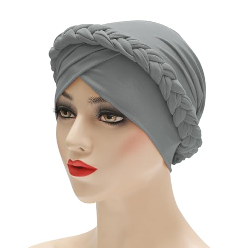 ZLYC Chemo Headwear for Women Pre Tied Turban Headwear Lightweight Beanie Hat - color: Braid Gray