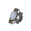JerMrasra 925 Sterling Silver Vintage Natural Moonstone Rings Antique Boho Ladies Jewelry Elegant Gemstone Wedding Rings Geometric Cut-Out Filigree Women’s Ring Cocktail Party Rings 8 - size: 8