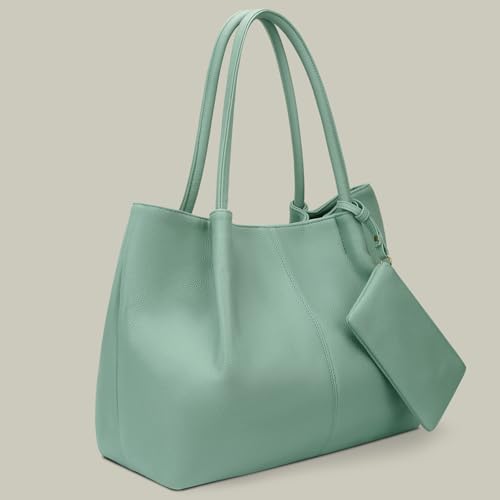 KKXIU Tote Bag for Women Vegan Leather Shoulder Purse Large Capacity Travel Bag - color: Light Green