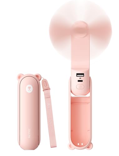 JISULIFE 3 IN 1 Handheld Mini Fan - Portable Fan & Power Bank & Flashlight, 19H Max Cooling, USB Rechargeable, Pocket-Sized for Travel, Cruise, Concerts, Makeup, 2026 Summer Gifts for Women(Pink) - color: Pink